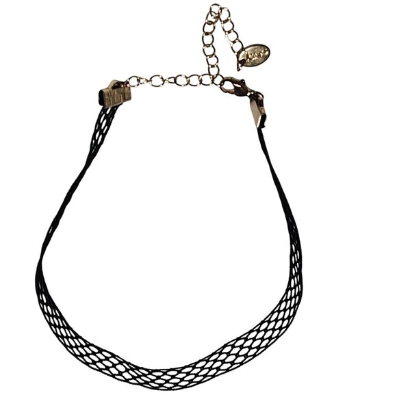 Goth Punk Black Mesh Choker Necklace Gold Tone Chain Adjustable Minimalist Women - Picture 1 of 5